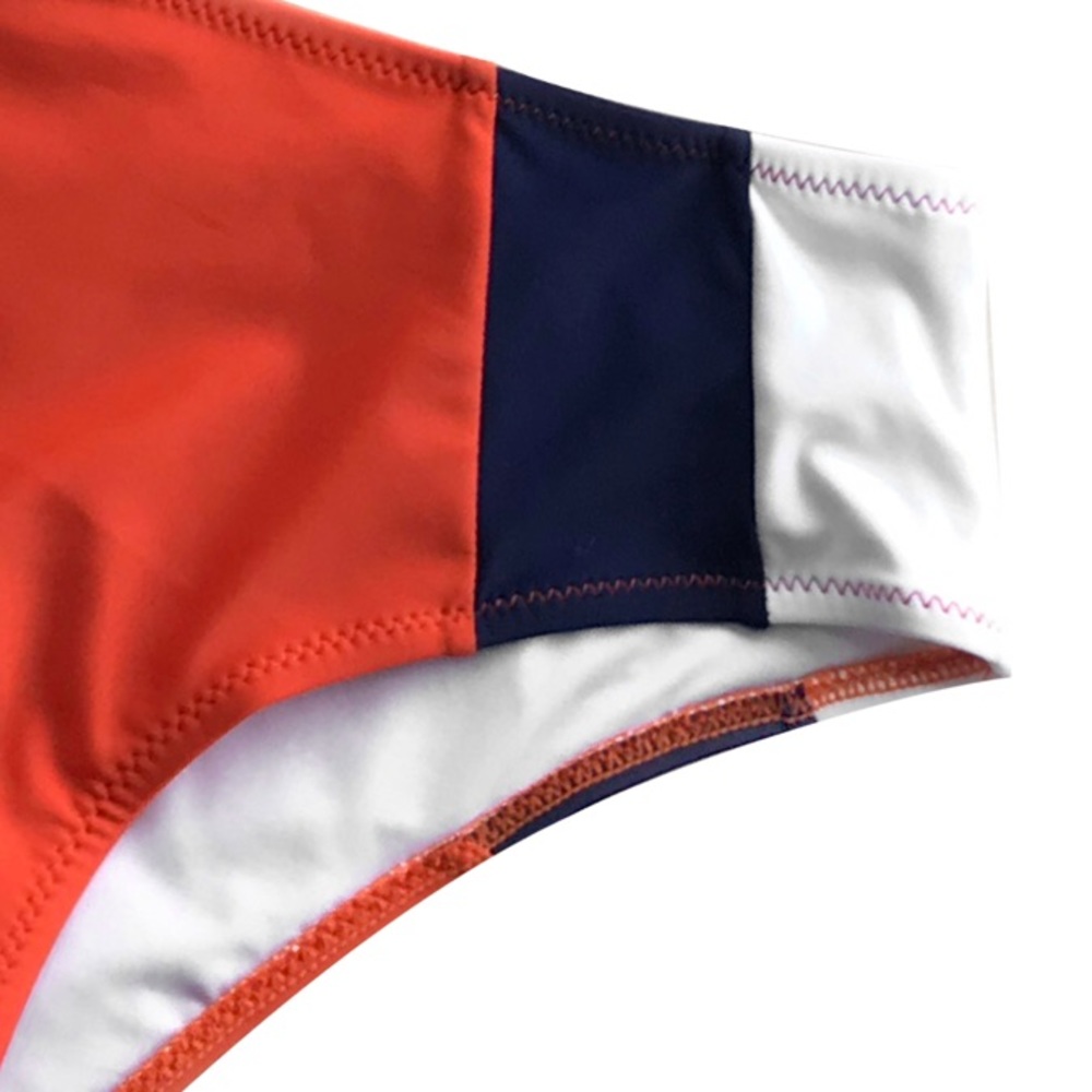 CLEARANCE Tricolor Red Navy Color Block Bandeau Bikini Set - Picture 5 of 7